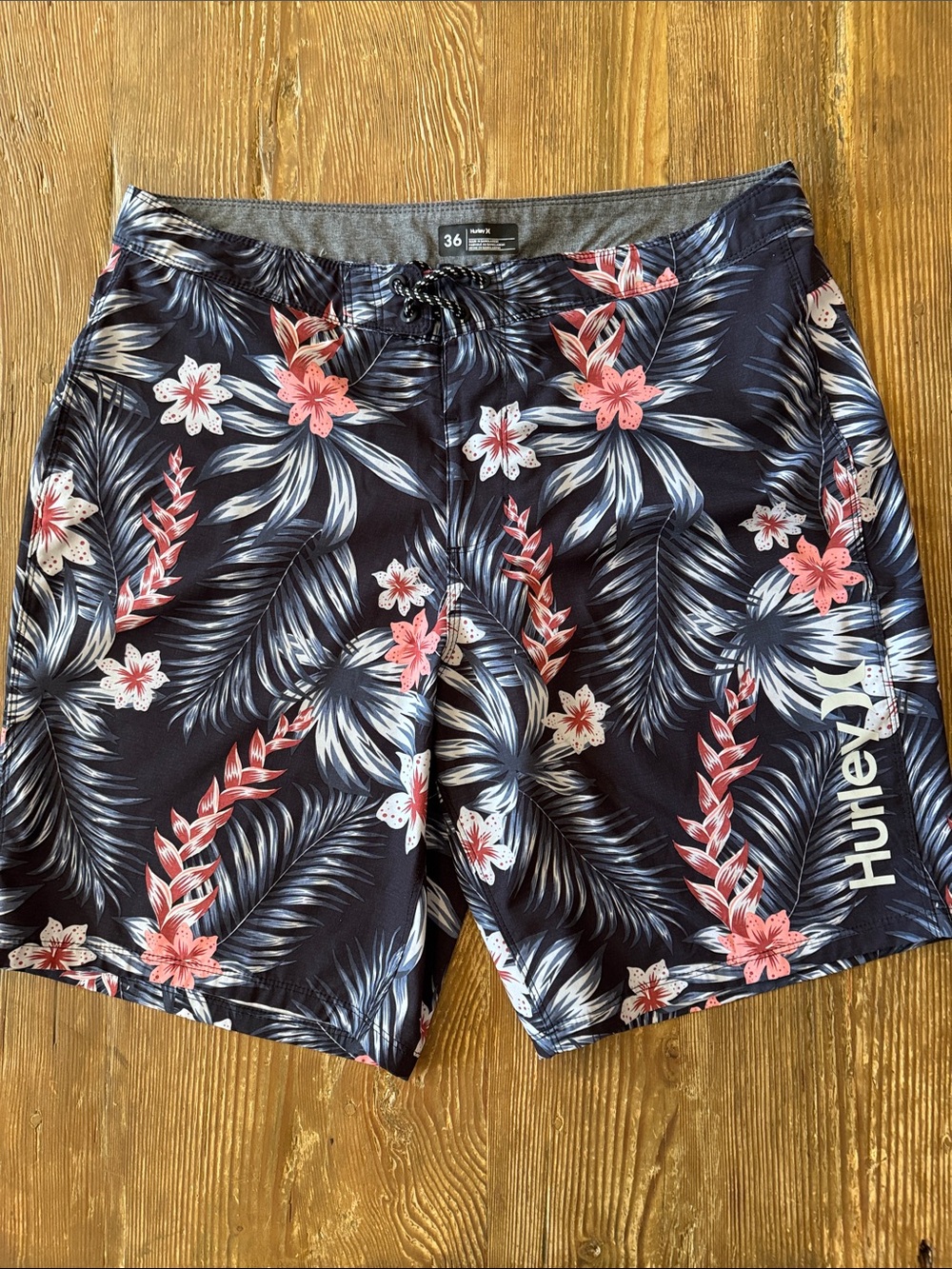 Hurley Black Floral Board Shorts with Pink Accents